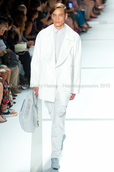 A model on the runway at the Lacoste SS2013 show at New York Mercedes-Benz Fashion Week.