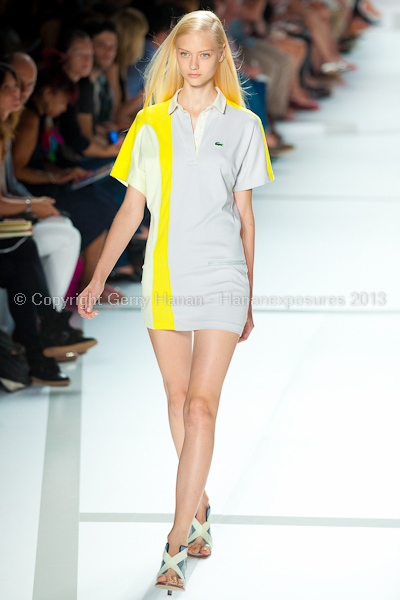 A model on the runway at the Lacoste SS2013 show at New York Mercedes-Benz Fashion Week.