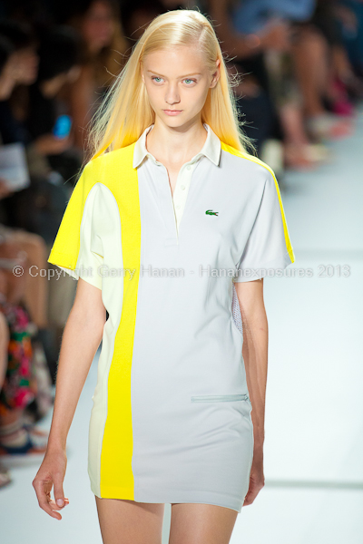 A model on the runway at the Lacoste SS2013 show at New York Mercedes-Benz Fashion Week.