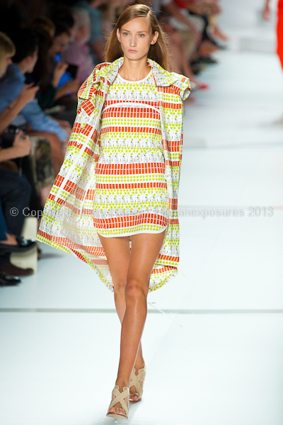 A model on the runway at the Lacoste SS2013 show at New York Mercedes-Benz Fashion Week.