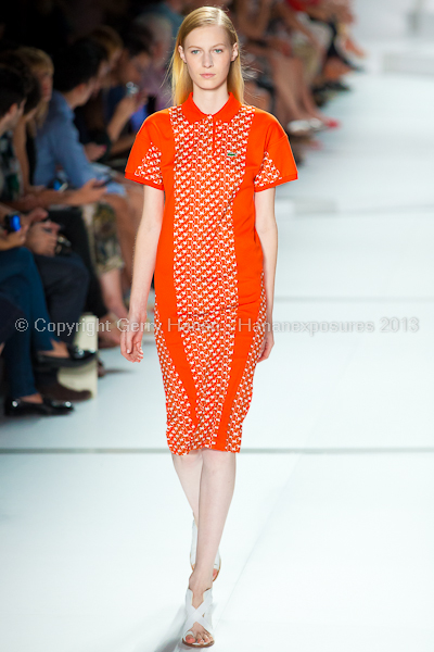 A model on the runway at the Lacoste SS2013 show at New York Mercedes-Benz Fashion Week.