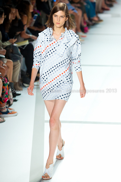 A model on the runway at the Lacoste SS2013 show at New York Mercedes-Benz Fashion Week.