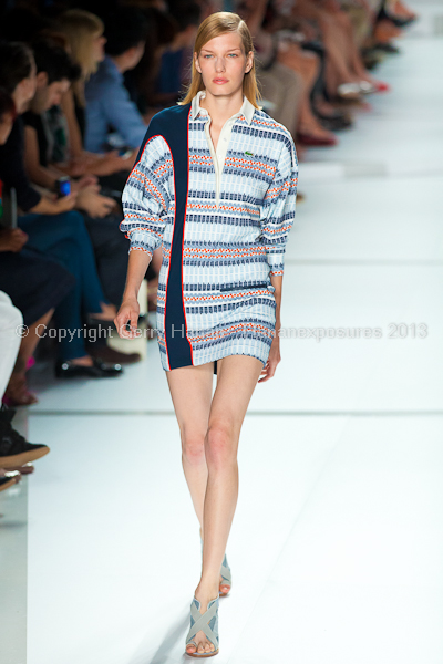 A model on the runway at the Lacoste SS2013 show at New York Mercedes-Benz Fashion Week.