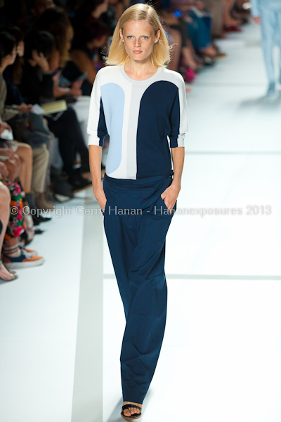 A model on the runway at the Lacoste SS2013 show at New York Mercedes-Benz Fashion Week.