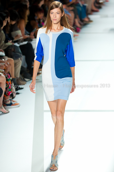 A model on the runway at the Lacoste SS2013 show at New York Mercedes-Benz Fashion Week.