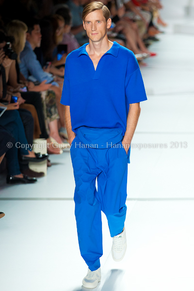 A model on the runway at the Lacoste SS2013 show at New York Mercedes-Benz Fashion Week.