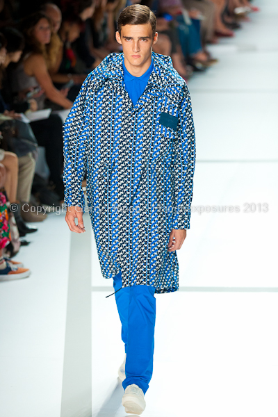 A model on the runway at the Lacoste SS2013 show at New York Mercedes-Benz Fashion Week.