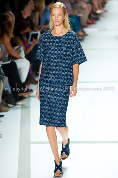 A model on the runway at the Lacoste SS2013 show at New York Mercedes-Benz Fashion Week.