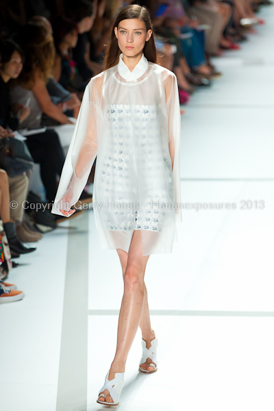 A model on the runway at the Lacoste SS2013 show at New York Mercedes-Benz Fashion Week.