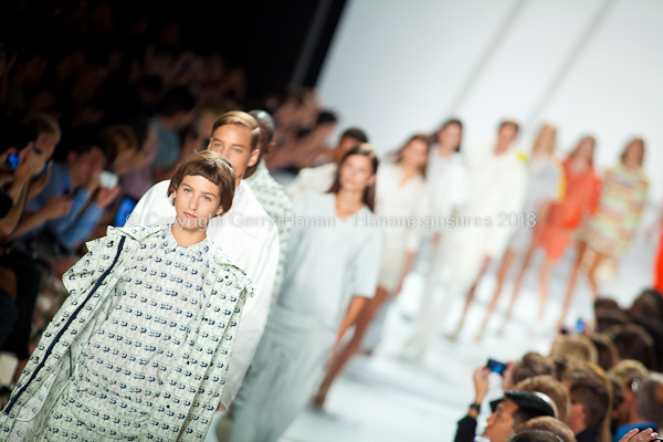 A model on the runway at the Lacoste SS2013 show at New York Mercedes-Benz Fashion Week.