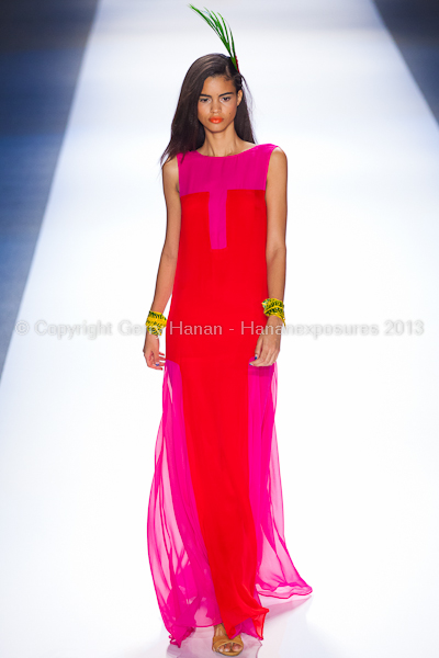 A model on the runway at the Mara Hoffman SS2013 show at New York Mercedes-Benz Fashion Week.