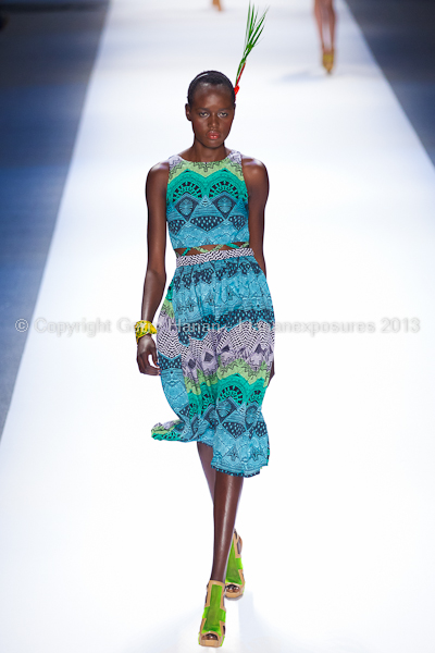 A model on the runway at the Mara Hoffman SS2013 show at New York Mercedes-Benz Fashion Week.