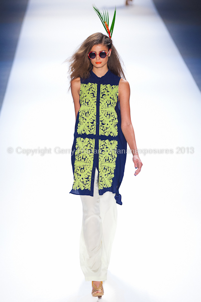 A model on the runway at the Mara Hoffman SS2013 show at New York Mercedes-Benz Fashion Week.
