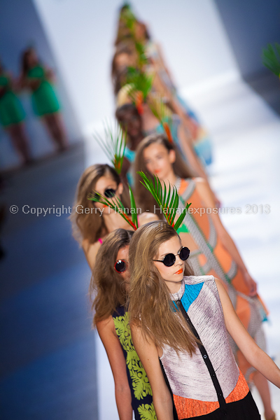 A model on the runway at the Mara Hoffman SS2013 show at New York Mercedes-Benz Fashion Week.