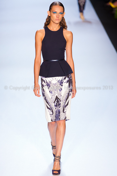 A model on the runway at the Monique Lhuillier SS2013 show at New York Mercedes-Benz Fashion Week.