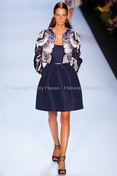 A model on the runway at the Monique Lhuillier SS2013 show at New York Mercedes-Benz Fashion Week.