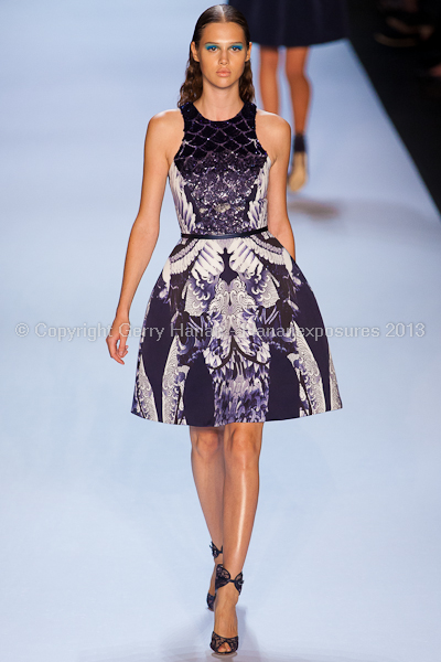 A model on the runway at the Monique Lhuillier SS2013 show at New York Mercedes-Benz Fashion Week.