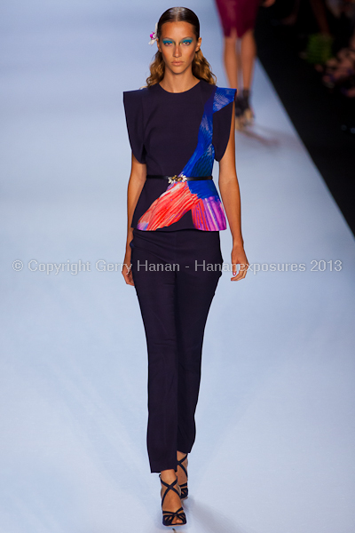 A model on the runway at the Monique Lhuillier SS2013 show at New York Mercedes-Benz Fashion Week.