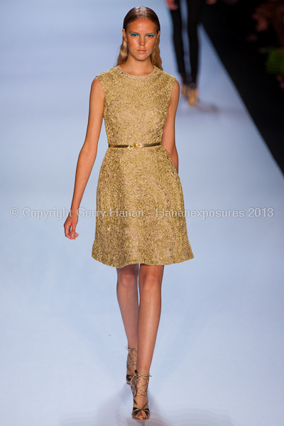 A model on the runway at the Monique Lhuillier SS2013 show at New York Mercedes-Benz Fashion Week.