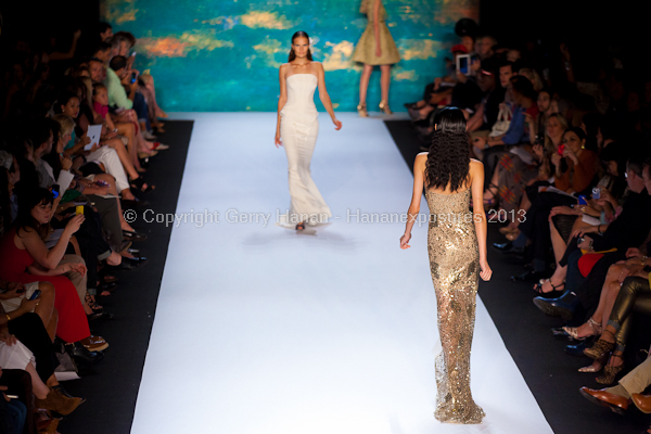 A model on the runway at the Monique Lhuillier SS2013 show at New York Mercedes-Benz Fashion Week.