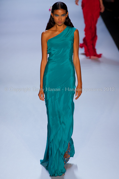 A model on the runway at the Monique Lhuillier SS2013 show at New York Mercedes-Benz Fashion Week.