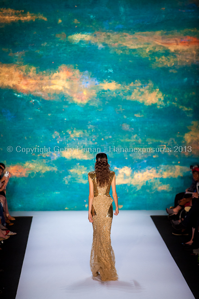 A model on the runway at the Monique Lhuillier SS2013 show at New York Mercedes-Benz Fashion Week.