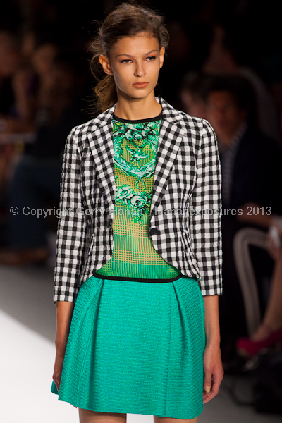 A model on the runway at the Nanette Lepore SS2013 show at New York Mercedes-Benz Fashion Week.