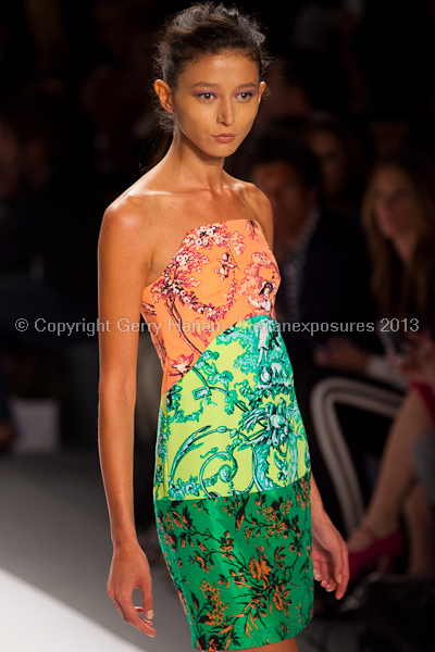 A model on the runway at the Nanette Lepore SS2013 show at New York Mercedes-Benz Fashion Week.