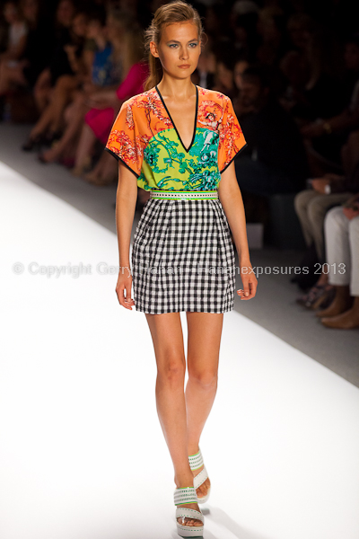 A model on the runway at the Nanette Lepore SS2013 show at New York Mercedes-Benz Fashion Week.