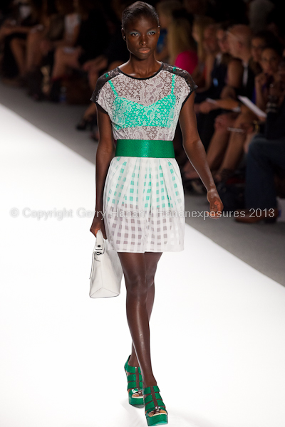 A model on the runway at the Nanette Lepore SS2013 show at New York Mercedes-Benz Fashion Week.