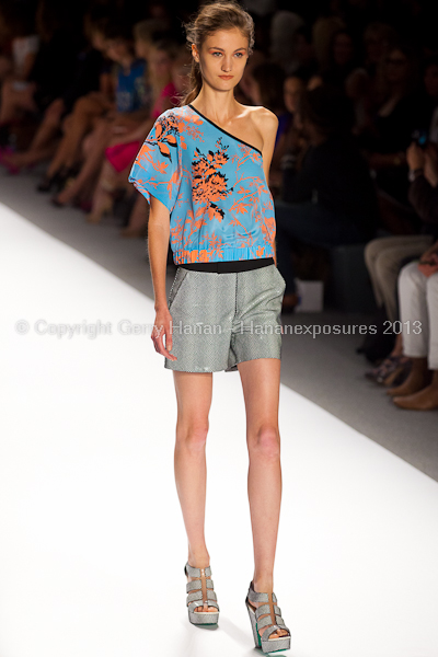 A model on the runway at the Nanette Lepore SS2013 show at New York Mercedes-Benz Fashion Week.