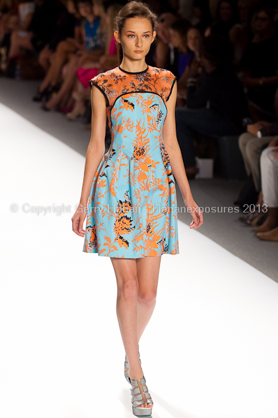 A model on the runway at the Nanette Lepore SS2013 show at New York Mercedes-Benz Fashion Week.