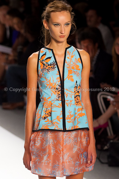 A model on the runway at the Nanette Lepore SS2013 show at New York Mercedes-Benz Fashion Week.