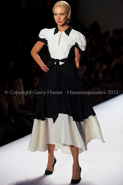 A model on the runway at the Norisol Ferrari SS2013 show at New York Mercedes-Benz Fashion Week.