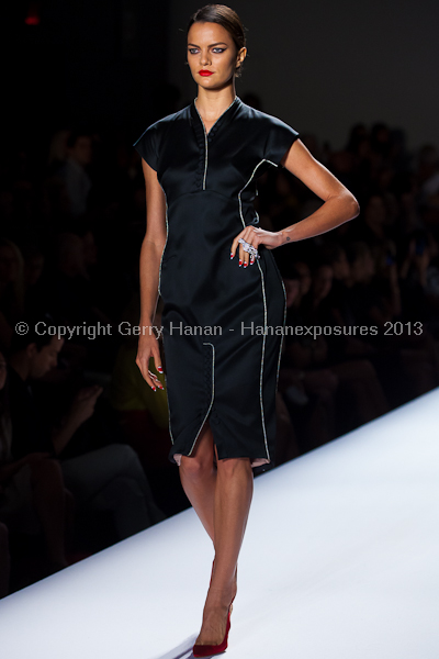 A model on the runway at the Norisol Ferrari SS2013 show at New York Mercedes-Benz Fashion Week.