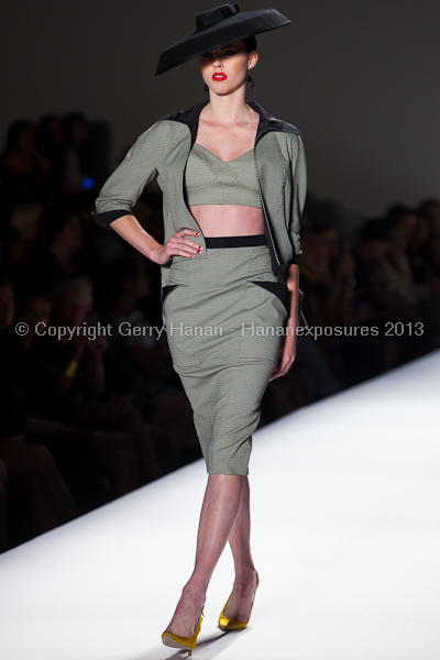 A model on the runway at the Norisol Ferrari SS2013 show at New York Mercedes-Benz Fashion Week.