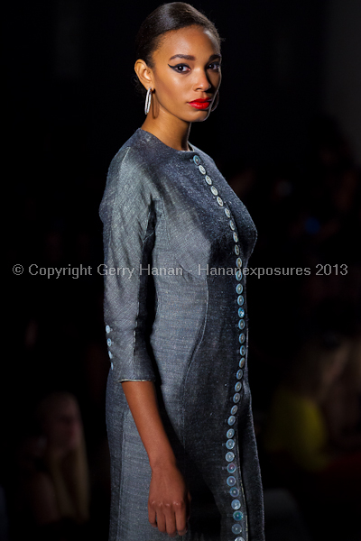 A model on the runway at the Norisol Ferrari SS2013 show at New York Mercedes-Benz Fashion Week.