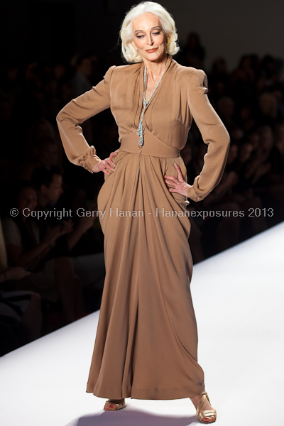 A model on the runway at the Norisol Ferrari SS2013 show at New York Mercedes-Benz Fashion Week.