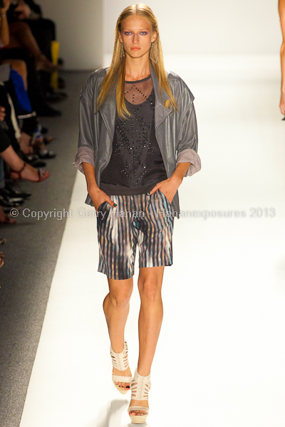 A model on the runway at the Nicole Miller SS2013 show at New York Mercedes-Benz Fashion Week.