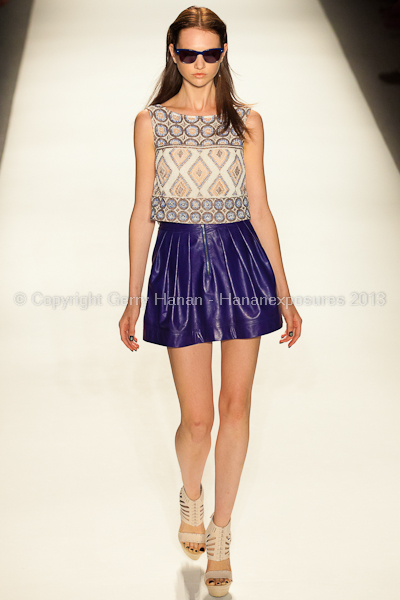 A model on the runway at the Nicole Miller SS2013 show at New York Mercedes-Benz Fashion Week.