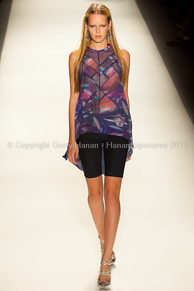 A model on the runway at the Nicole Miller SS2013 show at New York Mercedes-Benz Fashion Week.