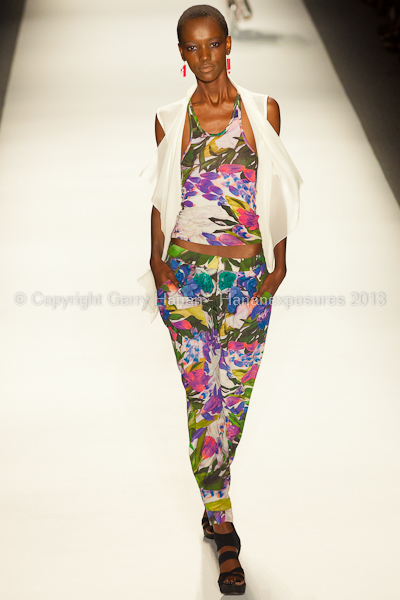 A model on the runway at the Nicole Miller SS2013 show at New York Mercedes-Benz Fashion Week.