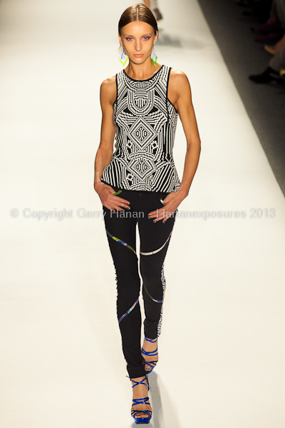 A model on the runway at the Nicole Miller SS2013 show at New York Mercedes-Benz Fashion Week.