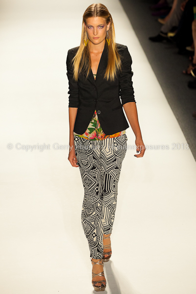 A model on the runway at the Nicole Miller SS2013 show at New York Mercedes-Benz Fashion Week.