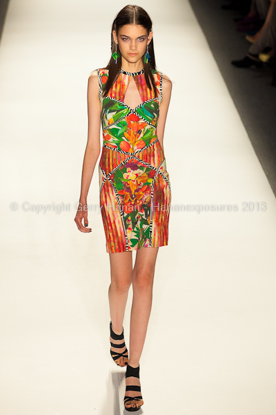 A model on the runway at the Nicole Miller SS2013 show at New York Mercedes-Benz Fashion Week.