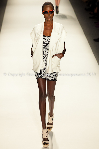 A model on the runway at the Nicole Miller SS2013 show at New York Mercedes-Benz Fashion Week.