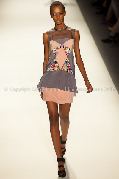 A model on the runway at the Nicole Miller SS2013 show at New York Mercedes-Benz Fashion Week.