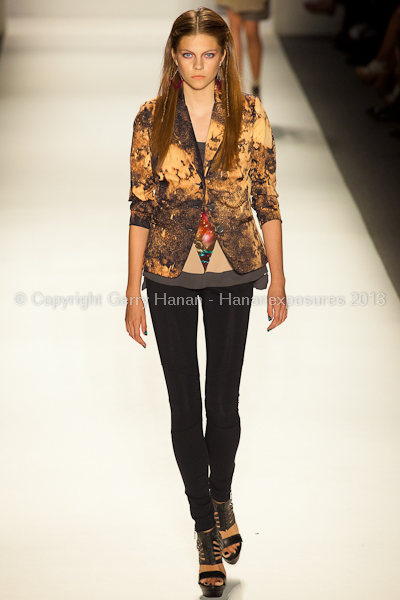 A model on the runway at the Nicole Miller SS2013 show at New York Mercedes-Benz Fashion Week.