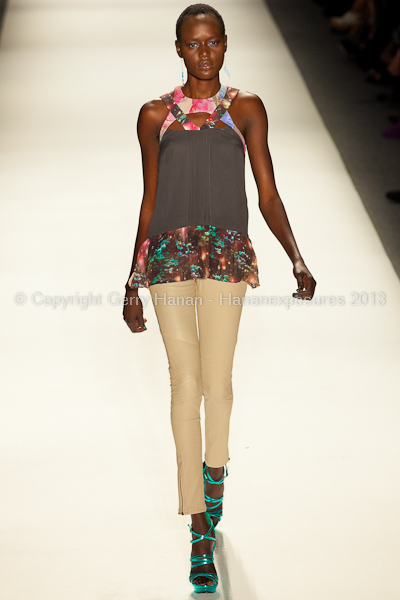 A model on the runway at the Nicole Miller SS2013 show at New York Mercedes-Benz Fashion Week.