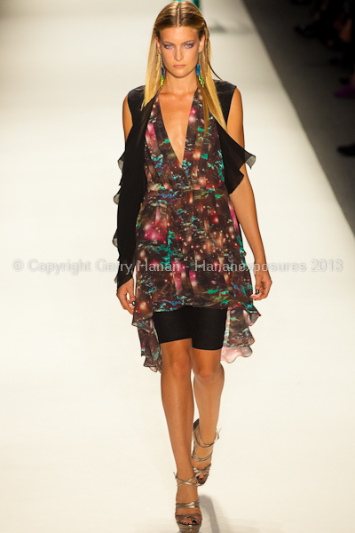 A model on the runway at the Nicole Miller SS2013 show at New York Mercedes-Benz Fashion Week.